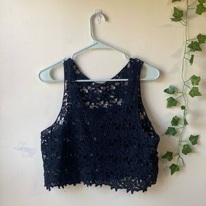 Black Floral Macrame Inspired Cropped Tank